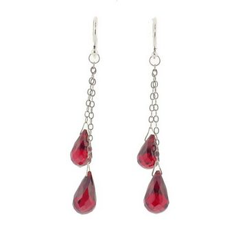 Chan Luu - Double Drop Crystal Briolette Earrings On Silver Chain - Fire Opal - (Pair)