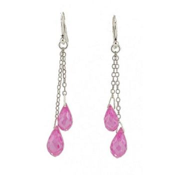 Chan Luu - Double Drop Crystal Briolette Earrings On Silver Chain - Rose Quartz - (Pair)