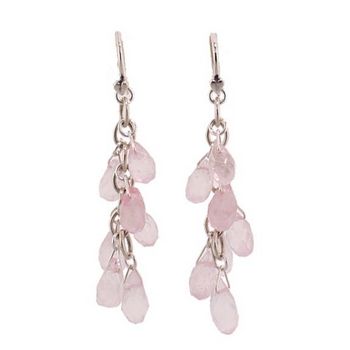 Chan Luu - Seven Briolette Custer Drop Earrings - Rose Quartz - (Pair)