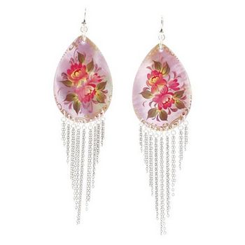Chan Luu - Hand Painted Shell Earrings w/Chains - Light Pink - (Pair)