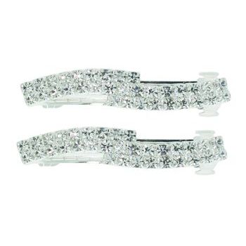 Bijoux Designs - Brilliant White Curved Square Overlap Barrettes - Silver (2)