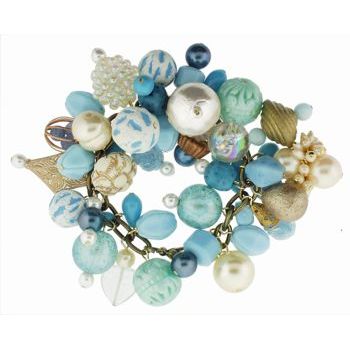 Dame Design - Brass Charm Bracelet - Golden Blue Pearl Hues (1)