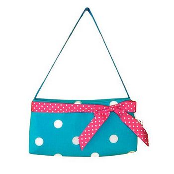 Amici Accessories - Dippin' Dot - Aqua w/White Polka Dots & Ribbon
