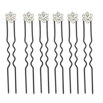HB HairJewels - Austrian Crystal French Hairpins - White w/Black (Set of 6)