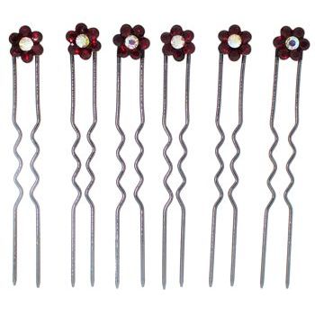 HB HairJewels - Austrian Crystal French Hairpins - Red w/Silver (Set of 6)