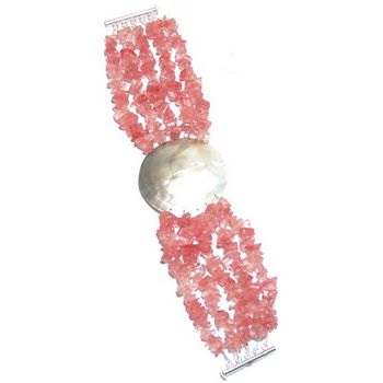 Elizabeth Brady - Amphitrite Bracelet - Cherry Quartz & Polished Blacklip Oyster Shell