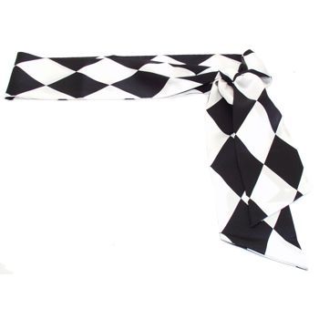 Frank & Kahn - Silk Sash Belt - Black & White Diamonds - 4inch Wide x 63inch