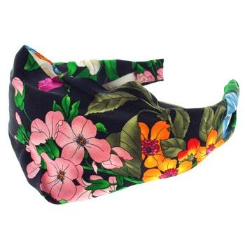 Frank & Kahn - Hermes Inspired Silk Scarf Headband - Black w/ Flowers
