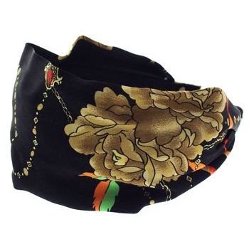 Frank & Kahn - Hermes Inspired Headband - Black w/ Gold Flower & Chain - (1)