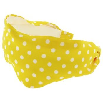 Frank & Kahn - Silk Scarf Headband - Yellow w/White Polka Dots