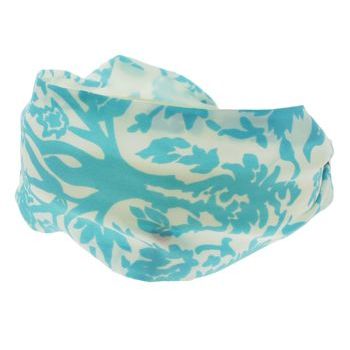 Frank & Kahn - Silk Scarf Headband - White w/Aqua Floral Design (1)
