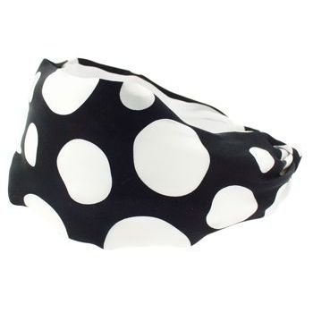 Frank & Kahn - Silk Scarf Headband - Black w/Medium Silvery White Polka Dots - 2 7/8inch