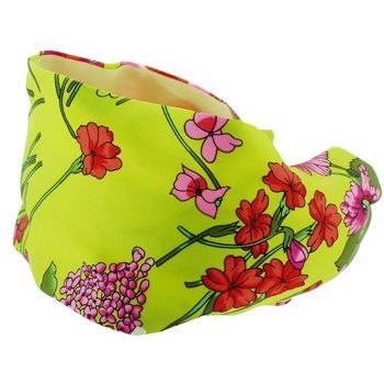 Frank & Kahn - Silk Scarf Headband - Chartreuse w/Flowers - 2 7/8inch Wide