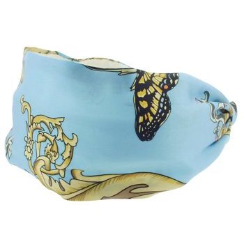 Frank & Kahn - Hermes Inspired Silk Scarf Headband - Aqua w/Butterflies - 2 7/8inch Wide (1)