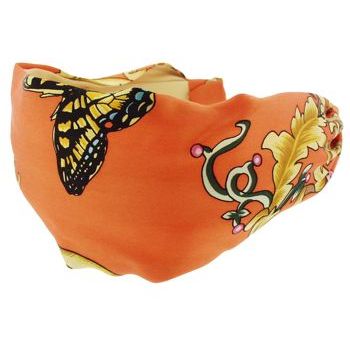Frank & Kahn - Hermes Inspired Headband - Orange w/ Butterflies - 2 7/8inch Wide (1)