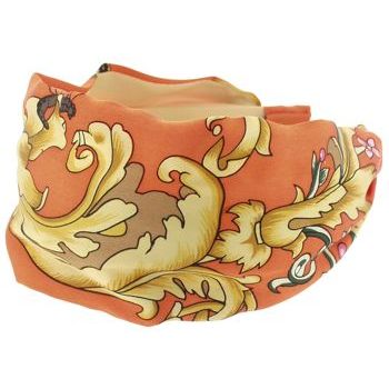 Frank & Kahn - Hermes Inspired Headband - Orange w/ Gold Leaf - 2 7/8inch Wide (1)