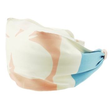 Frank & Kahn - Silk Scarf Headband - Cream w/ Blue and Peach (1)