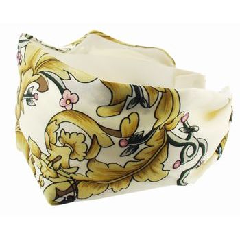 Frank & Kahn - Hermes Inspired Silk Headband - Cream w/ Leaf  (1)