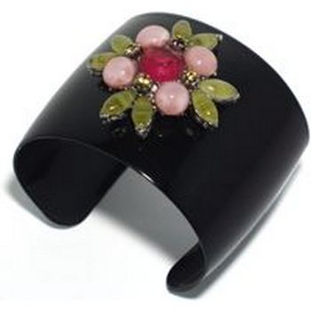 Gerard Yosca - Black Cuff w/Cherry, Rose & Peridot Hued Stones