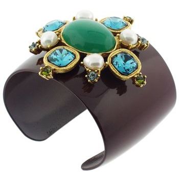 Gerard Yosca - Choc Brown Enamel Bracelet Cuff w/Starburst of Large Stones (all sales final)