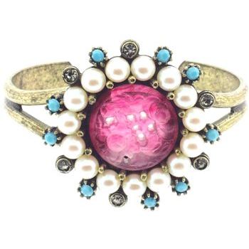 Gerard Yosca - Rose Center Stone Pin On Brass Cuff (1)