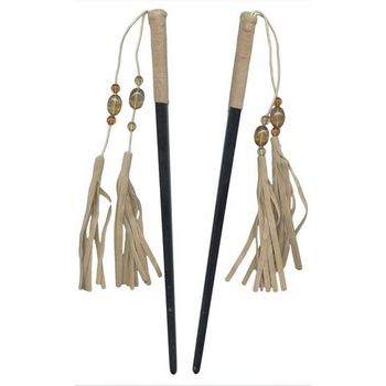 Suede Wrapped Hairsticks with Beaded Dangles -  Cafe au Lait