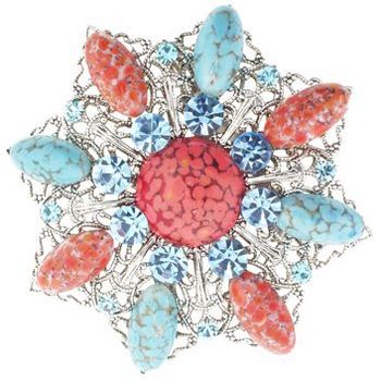 Karen Marie - Coral & Turqouise Vintage Star Brooch Pin (1)