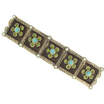 Linda Levinson - Bar Barrette w/Flowers - Swarovski Turquoise & Peridot Crystals (1)