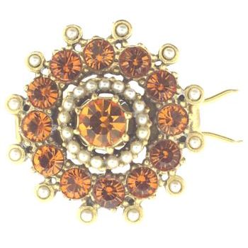 Linda Levinson - Citrine Swarovski Crystals & White Pearls Barrette (1)