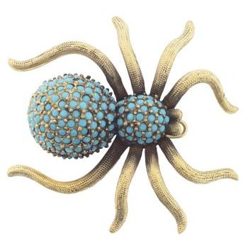 Linda Levinson - Spider Barrette Gold w/Swarovski Turquoise beads (1)