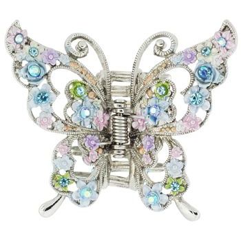 Medusa's Heirlooms - Flower Garden Butterfly Jaw Clip - Hand Painted Enamel - Blue