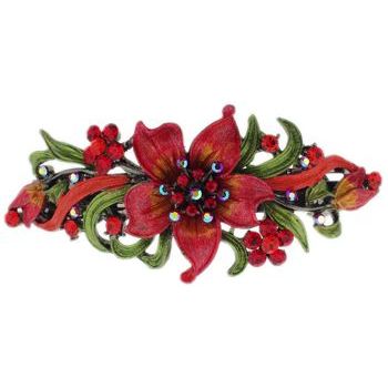 Medusa's Heirlooms -  Large Hibiscus Enamel Automatic Barrette - Red Orange (1)