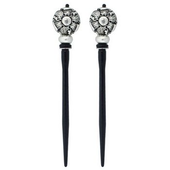 Mei Fa - Hairstyx - Sunflower Silver - Short Hairsticks - (Set of 2)