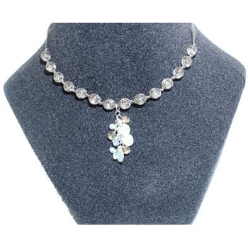 Michele Busch - Necklace - Silver Mesh Ribbon - Champagne Czech Glass w/Mint Paillette Sequins