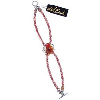 Michele Busch - Beaded Wine Hued Bracelet w/Vintage Czech Flower
