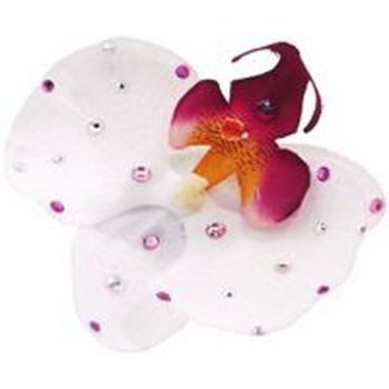 Michelle Roy - Small Silk Orchid Clip - White w/Swarovski Crystal Accents