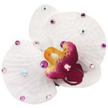 Michelle Roy - Small Silk Orchid Clip - White w/Wine & Swarovski Crystal Accents