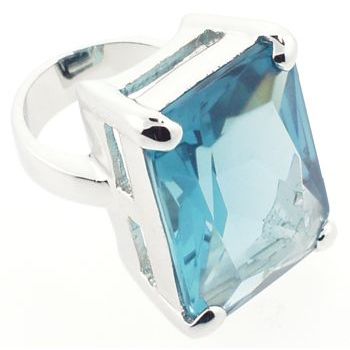 nOir - Large Square Aquamarine CZ/Silver Ring (1) - Size 7