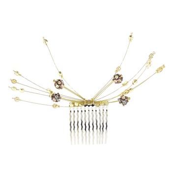 Seasonal Whispers - Mini Comb w/Starburst of Gold & White AB Crystal Stones (1)