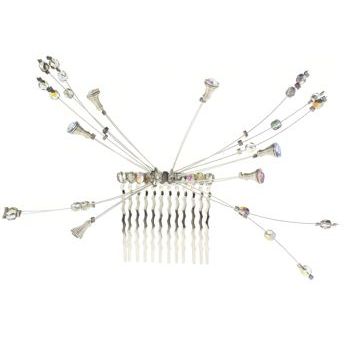 Seasonal Whispers - Silver Metal Comb w/Starburst of AB Crystal Stones (1)