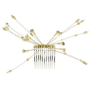 Seasonal Whispers - Silver Metal Comb w/Starburst of Gold & White AB Crystal Stones (1)