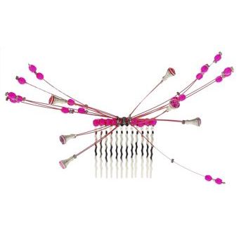 Seasonal Whispers - Silver Metal Comb w/Starburst of Red Funk Crystal Stones (1)