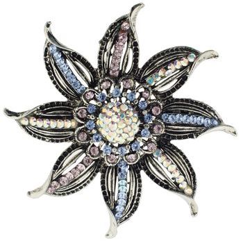 Seasonal Whispers - Large Crystal Flower w/Silver Hair Clip - Aqua (1)