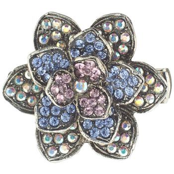 Seasonal Whispers - Crystal Flower w/Silver Hair Clip - Aqua (1)