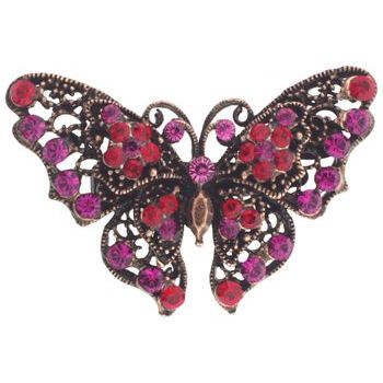 Seasonal Whispers - Crystal Butterfly w/Copper Hair Clip - Red (1)