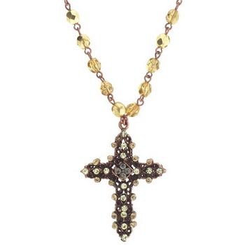 Seasonal Whispers - Jeweled Cross Necklace w/Gold & Jonquil Yellow Crystals (1)