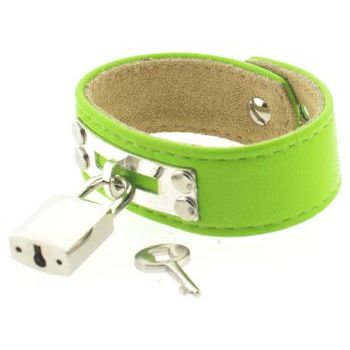 Karen Marie - Leather Cuff Bracelet - Lime Green with Silver Padlock/Key