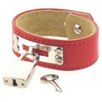 Karen Marie - Leather Cuff Bracelet - Orange with Silver Padlock/Key