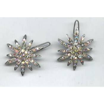 Rhinestone Starburst Flower Barrette - AB