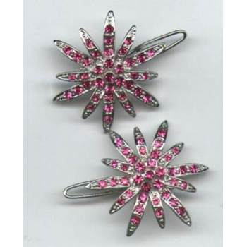 Rhinestone Starburst Flower Barrette - Rose
